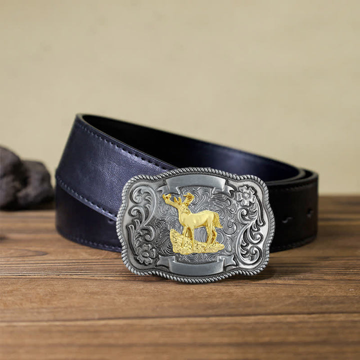 Cinturón de cuero con hebilla de animal tallado en oro para hombre hecho a mano