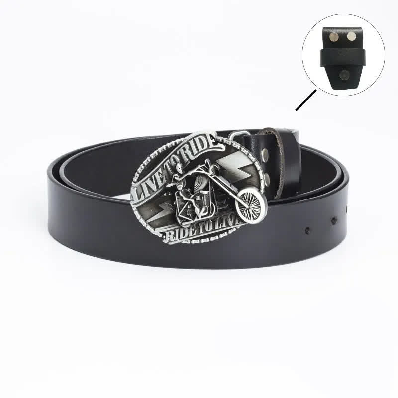 Cinturón de cuero con calavera de motociclista esquelético para hombre