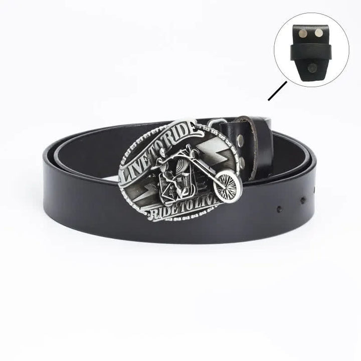 Cinturón de cuero con calavera de motociclista esquelético para hombre