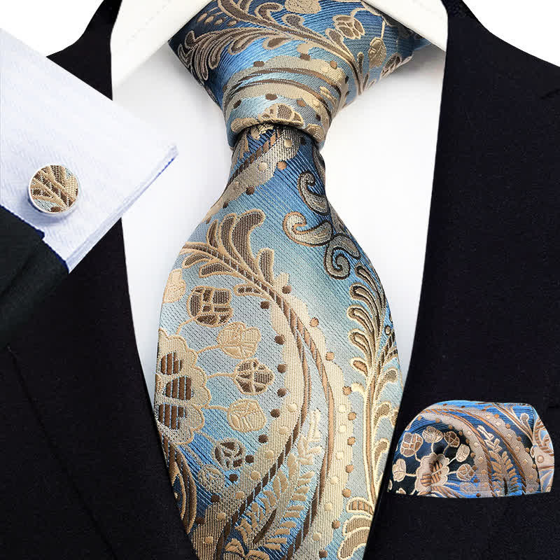 Conjunto de 3 corbatas de cachemira azules y marrones para hombre