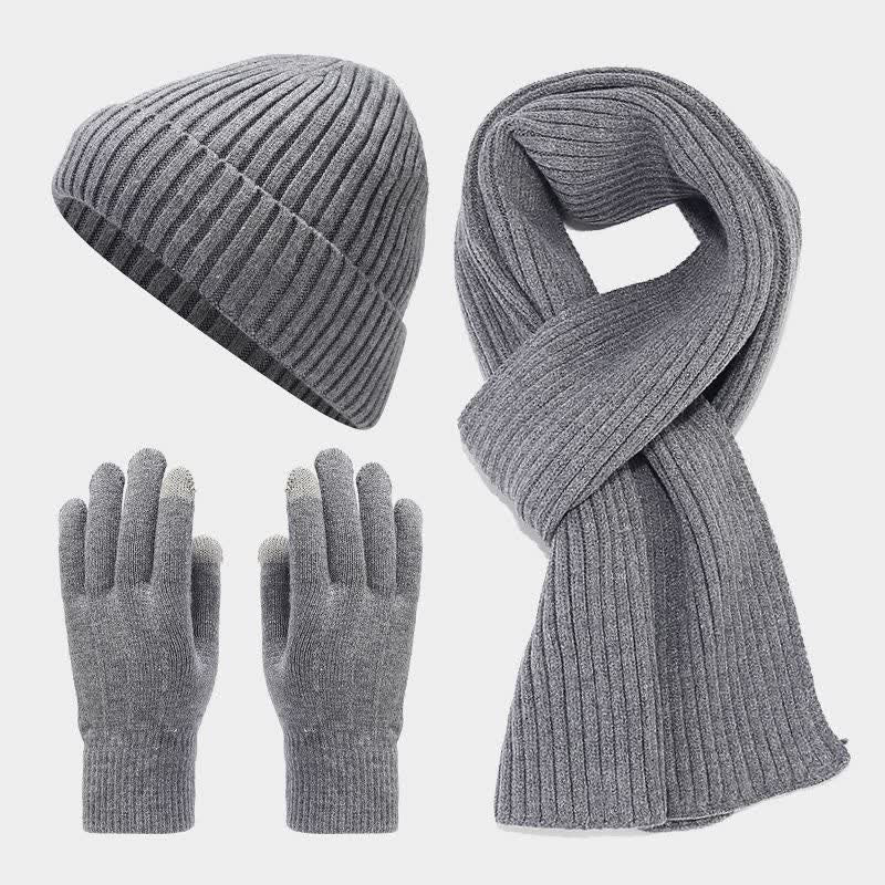Conjunto de 3 piezas unisex clásico, versátil, con gorro, bufanda y guantes.
