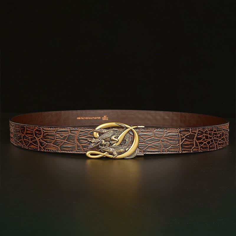 Cinturón de piel con estampado de cocodrilo y hebilla de cocodrilo para hombre