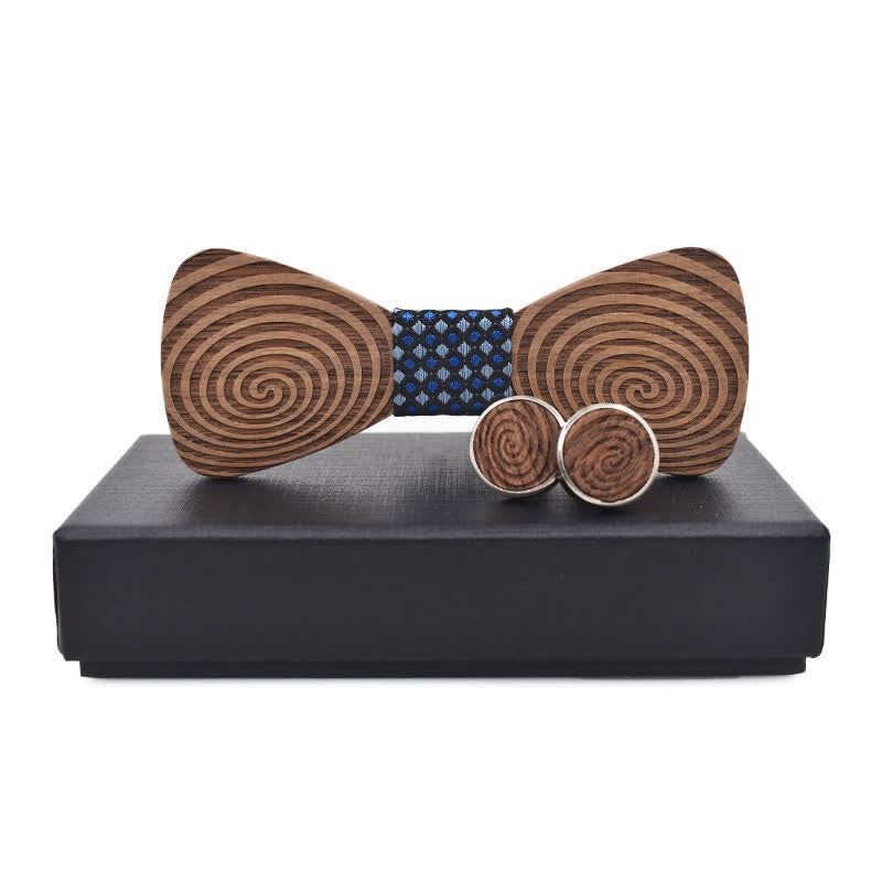 Juego de 2 pajaritas de madera con estampado de remolinos hipnóticos para hombre