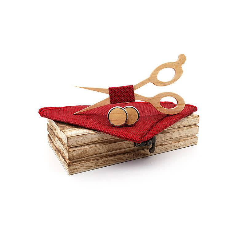 Juego de 3 tijeras y pajarita de madera para hombre