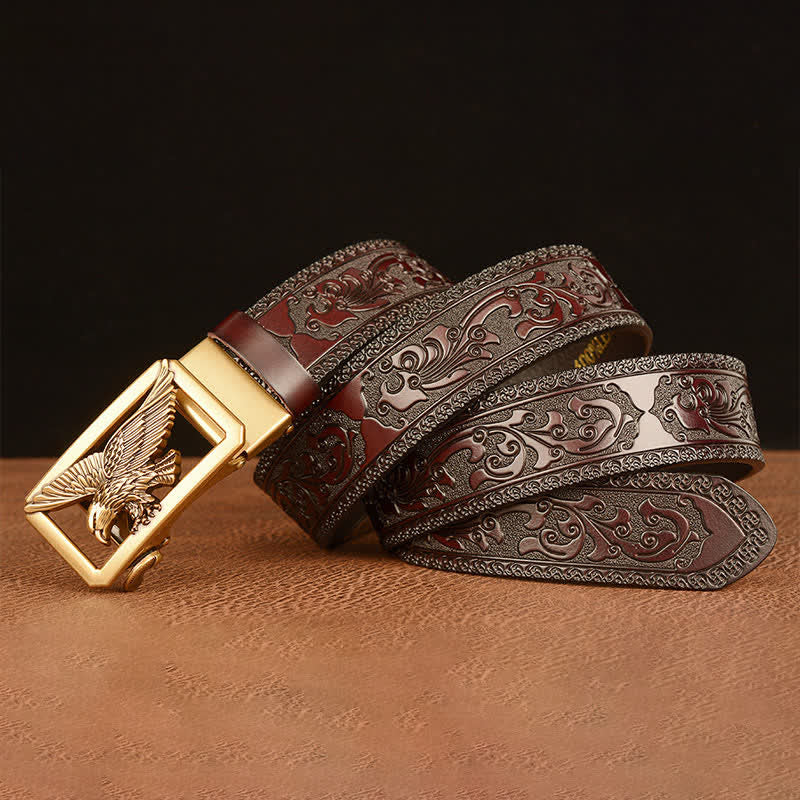 Cinturón de cuero con hebilla de águila hueca vintage para hombre