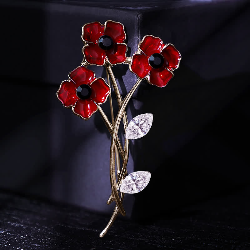 Broche unisex con tallo de amapolas rojas