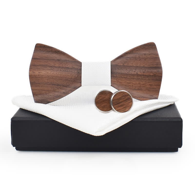 Juego de 3 pajaritas de madera a cuadros para hombre.