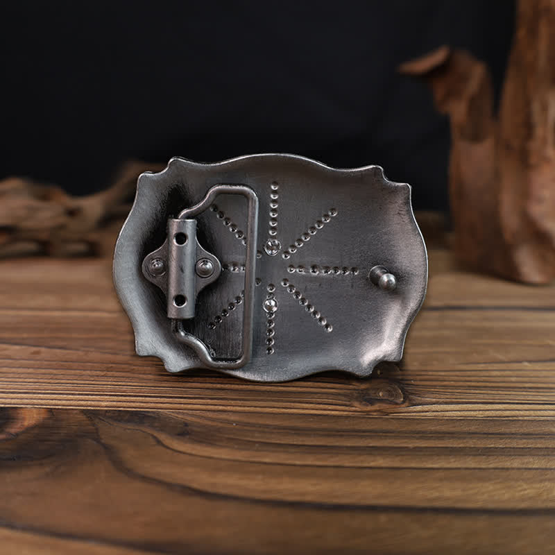 Cinturón de cuero con hebilla plateada envejecida con diseño de toro Longhorn para hombre