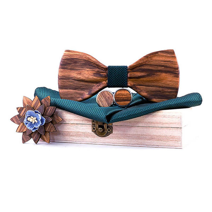 Juego de 4 pajaritas de madera cóncavas formales para hombre