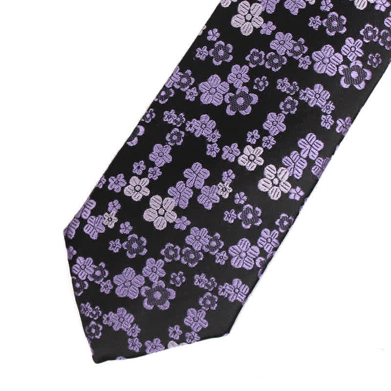 Corbata ajustada con flor pequeña morada para hombre