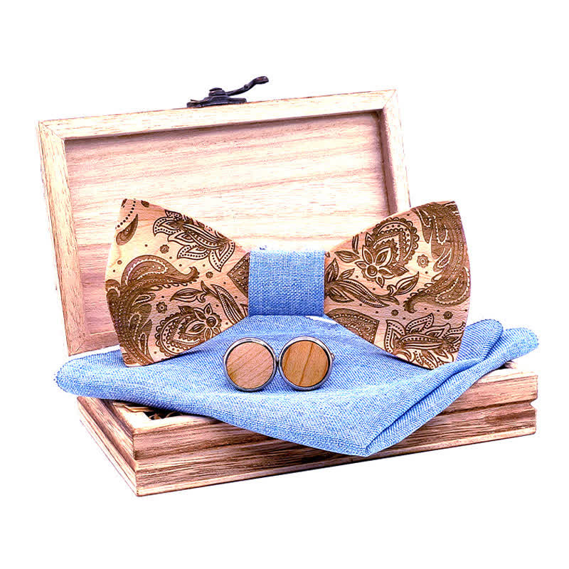Juego de 3 pajaritas de madera con diseño de cachemira tallada para hombre.