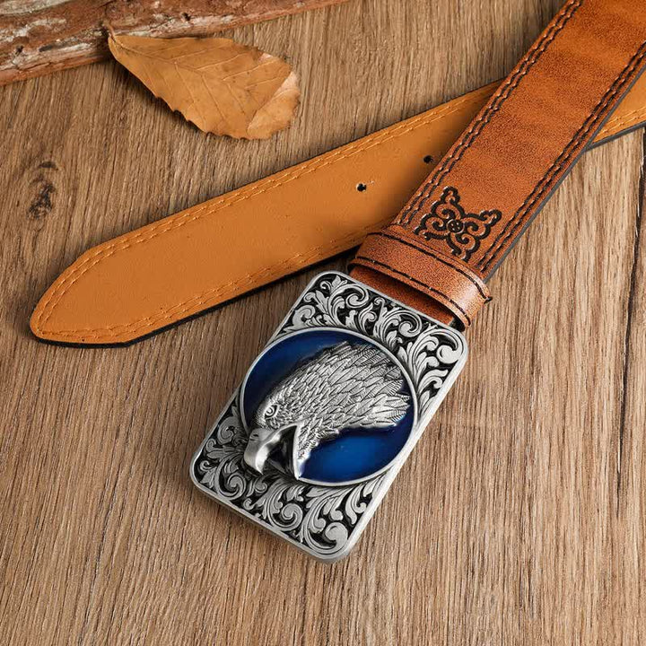 Cinturón de cuero occidental rectangular con cabeza de águila calva para hombre