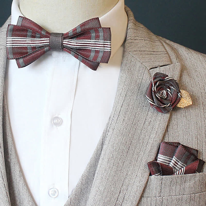 Conjunto de 3 pajaritas a cuadros con rayas horizontales para hombre
