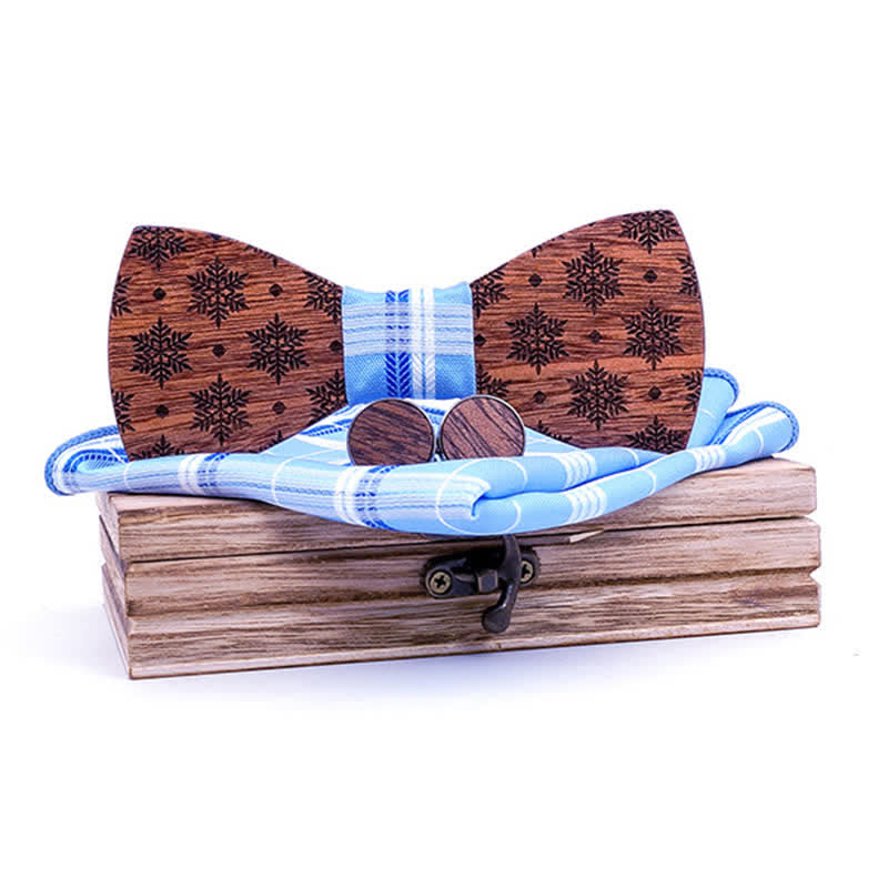Juego de 3 pajaritas navideñas de madera con diseño de copos de nieve para hombre