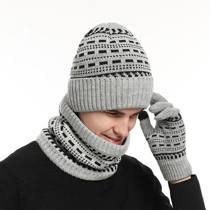 Conjunto de 3 guantes y bufanda de punto de doble capa sueltas