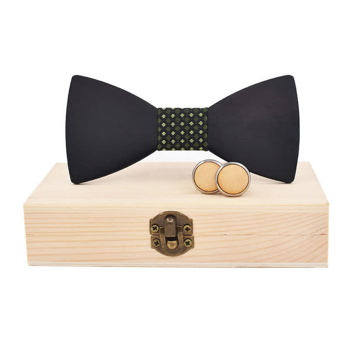 Juego de 2 gemelos de pajarita de madera negros para hombre