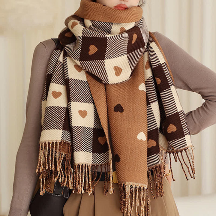 Capa de invierno para mujer con bufanda de cuadros Love