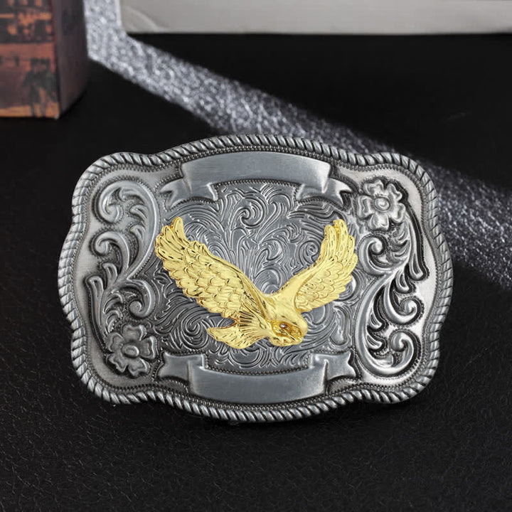 Cinturón de cuero con hebilla de animal tallado en oro para hombre hecho a mano