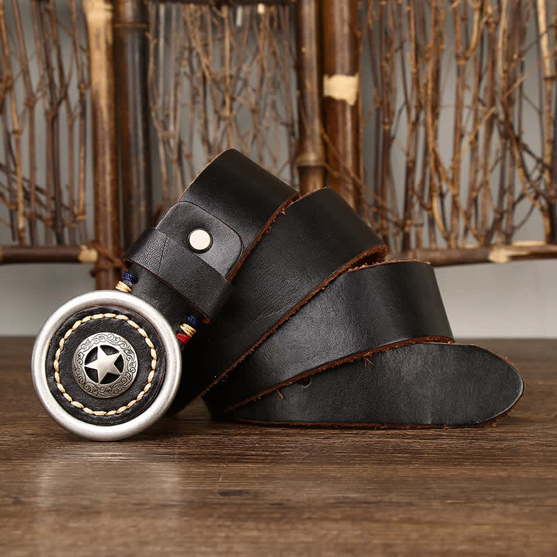 Cinturón de cuero grueso con pentáculo vintage para hombre