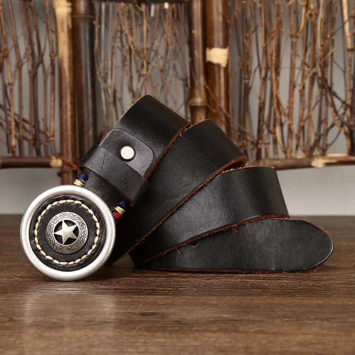 Cinturón de cuero grueso con pentáculo vintage para hombre