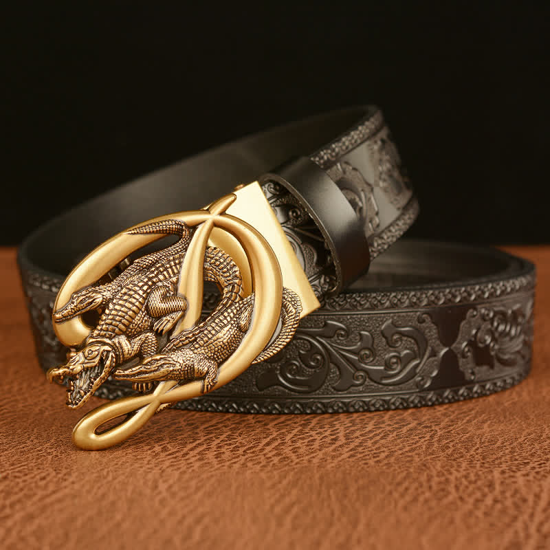 Cinturón de piel con relieve de cocodrilo para hombre