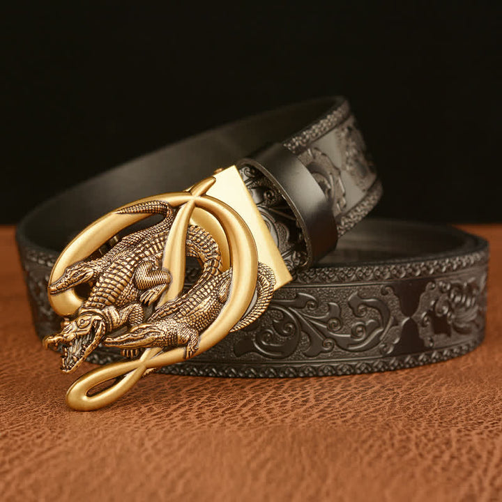 Cinturón de piel con relieve de cocodrilo para hombre