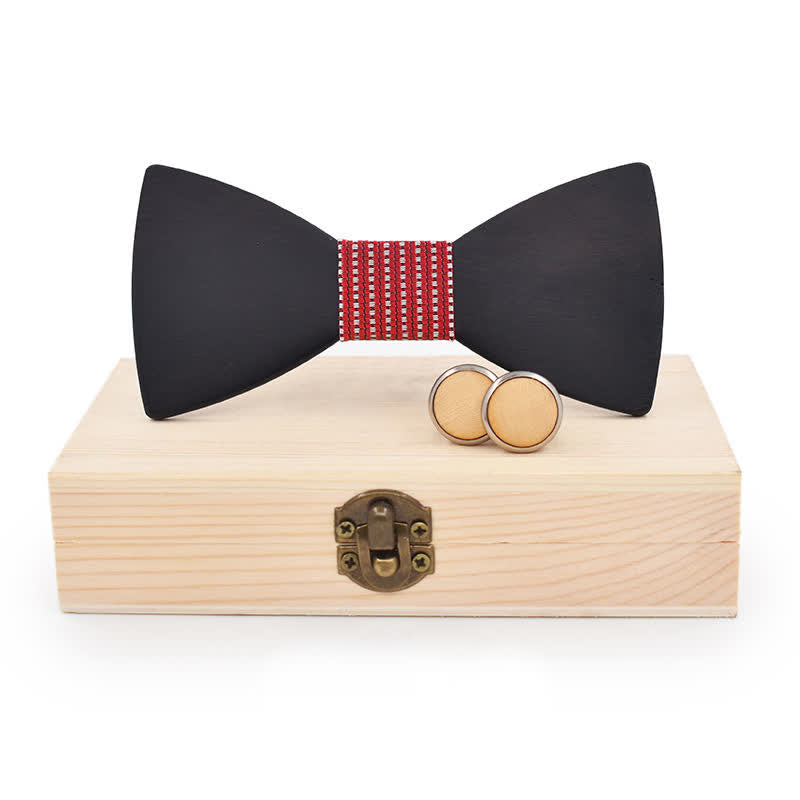Juego de 2 gemelos de pajarita de madera negros para hombre