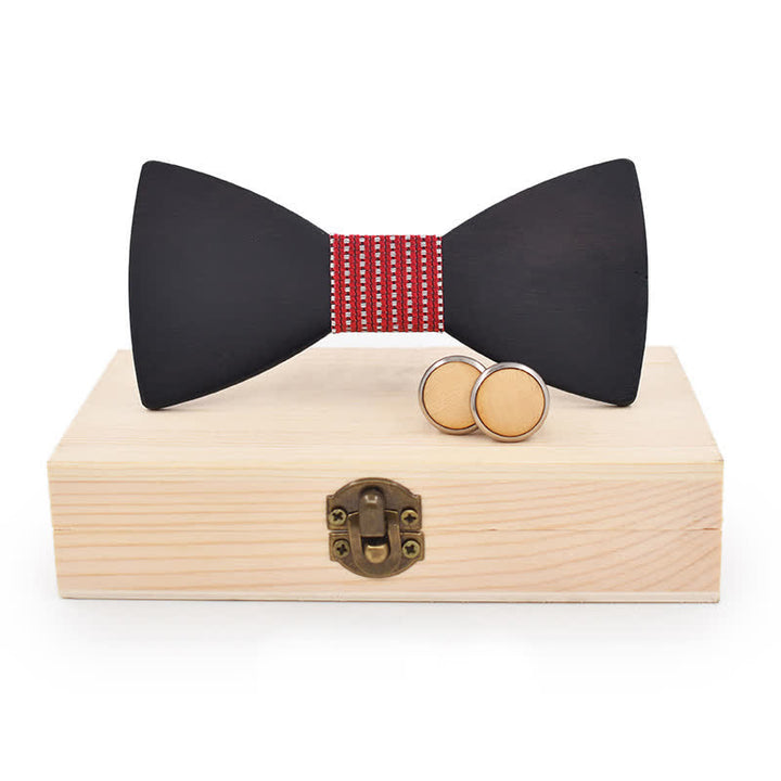 Juego de 2 gemelos de pajarita de madera negros para hombre