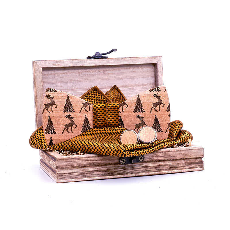 Juego de 3 pajaritas de madera con diseño de ciervo y árbol de Navidad para hombre