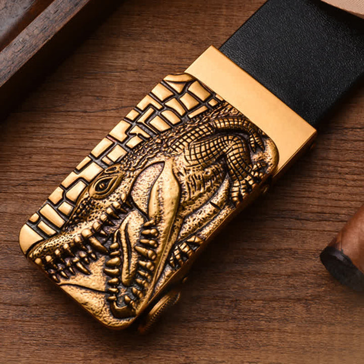 Cinturón formal automático de piel de cocodrilo con diseño dominante para hombre