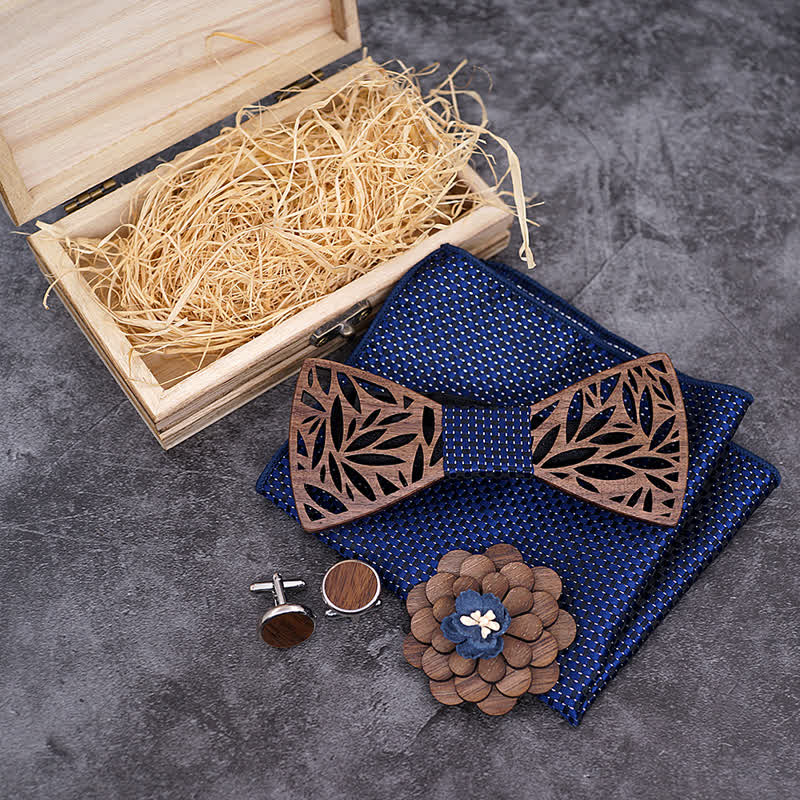 Juego de 4 pajaritas de madera con hojas huecas para hombre