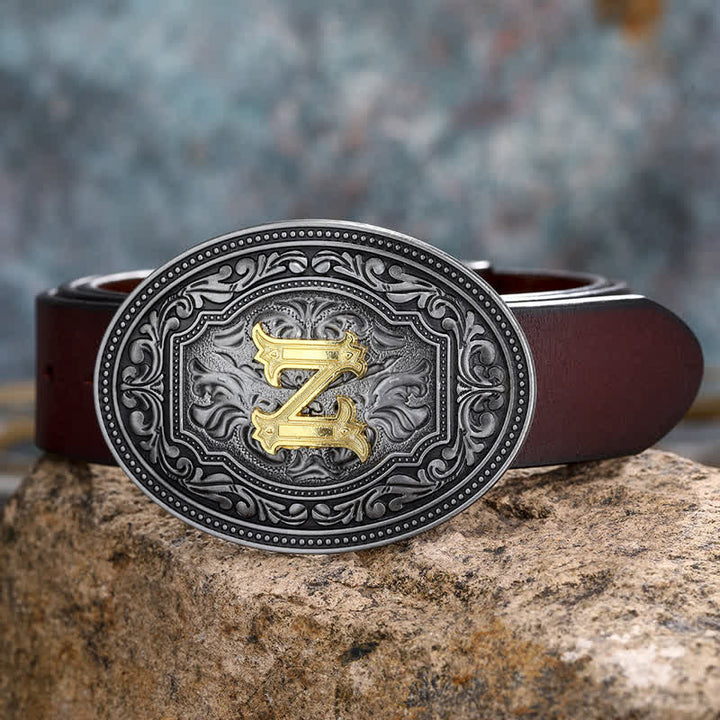 Cinturón de cuero unisex con hebilla y relieve de letras iniciales de hip hop, ideal para hacer uno mismo