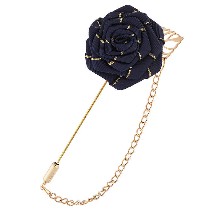 Broche de cadena con camelia floral para hombre