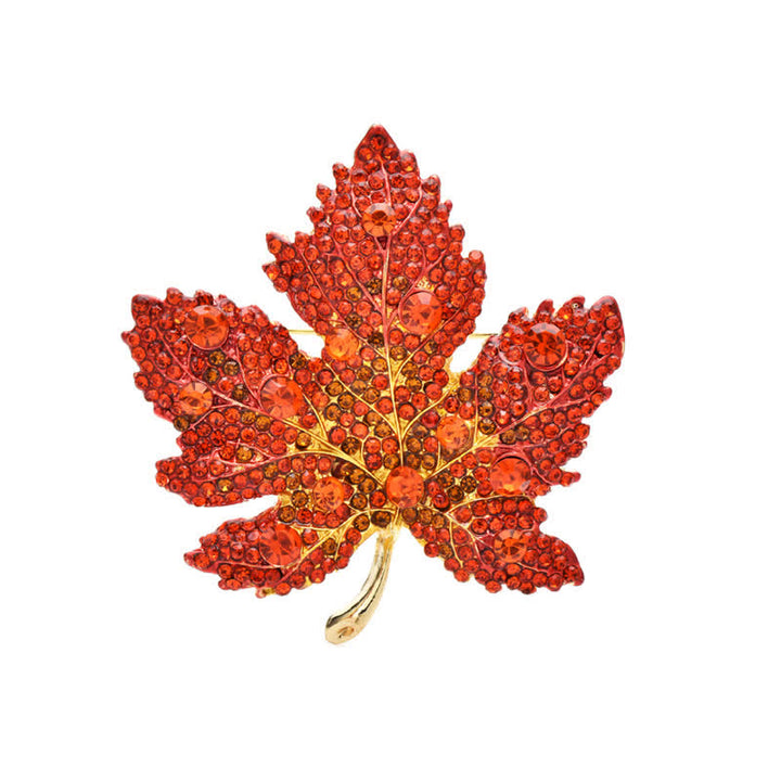 Broche de hoja de arce con cristales de imitación para mujer