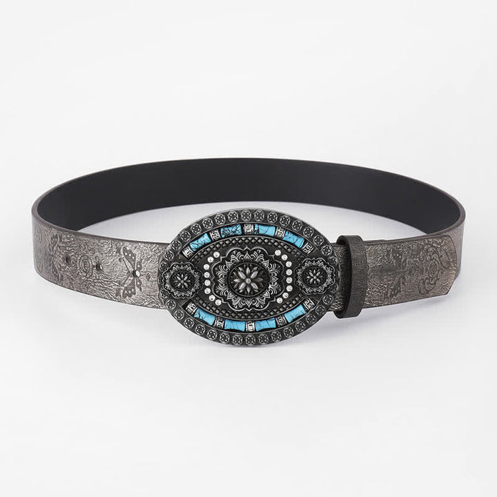 Cinturón de cuero con decoración floral en turquesa bohemia para hombre