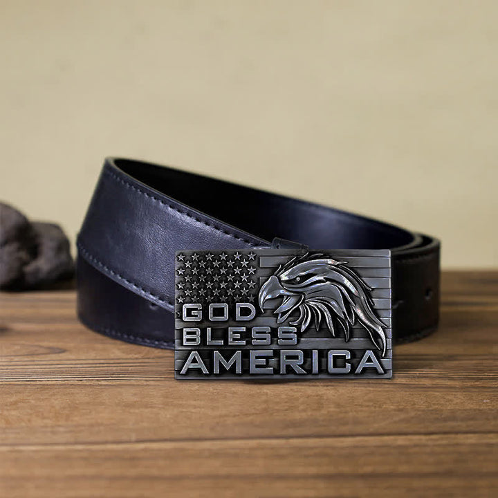 Cinturón de cuero con hebilla de águila God Bless America para hombre, hecho a mano