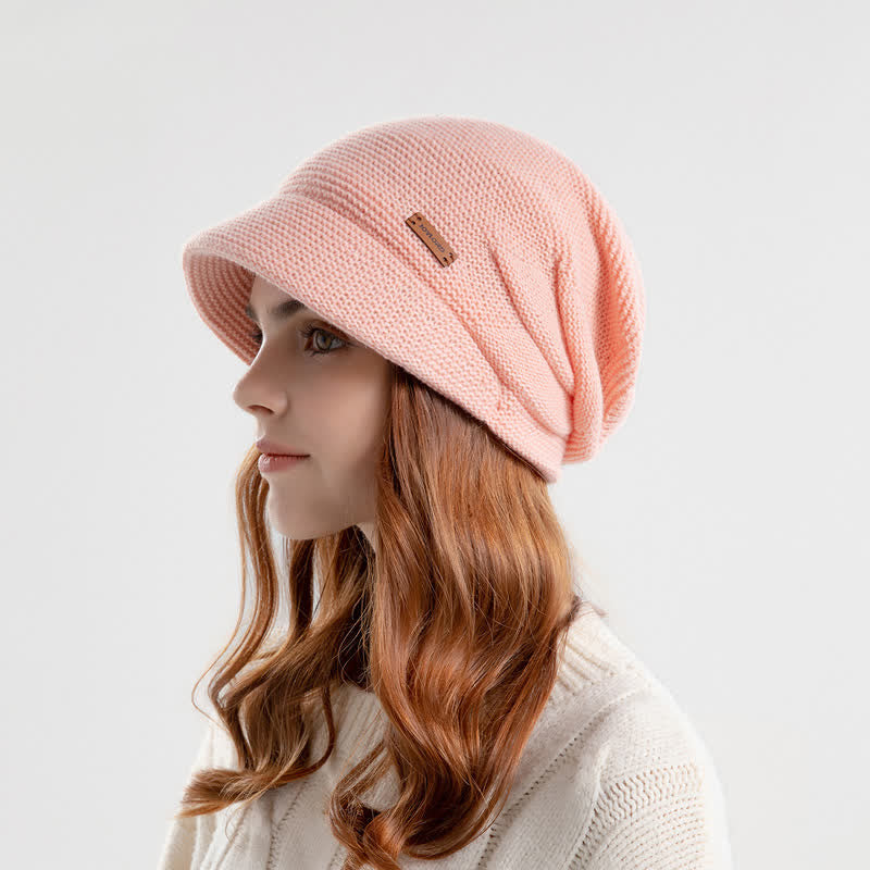 Gorro de punto de ala ancha con parche de letras para mujer