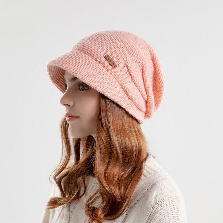 Gorro de punto de ala ancha con parche de letras para mujer