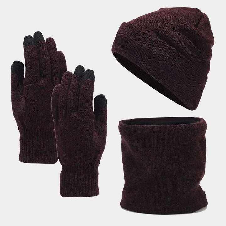 Conjunto de 3 piezas de gorro, bufanda y guantes unisex holgados y cálidos