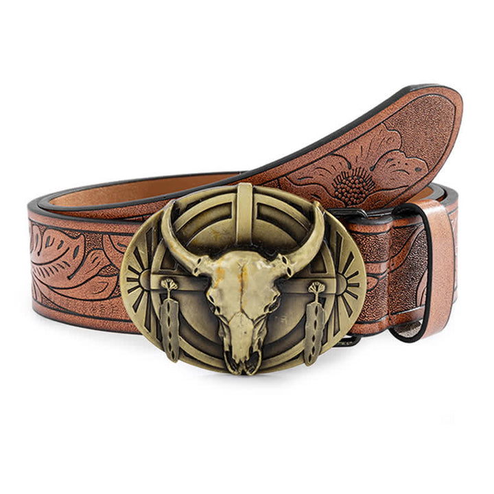 Cinturón de cuero Mad Bull grabado para hombre