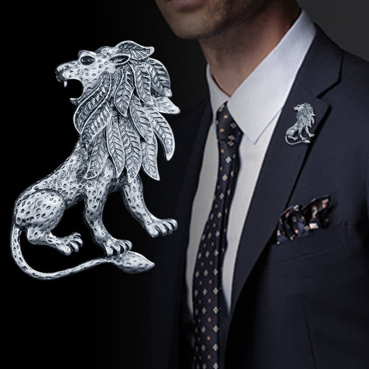 Broche de león retro antiguo para hombre