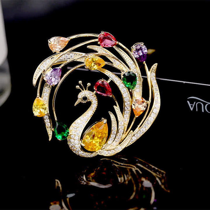 Broche de pavo real adornado con fénix para mujer