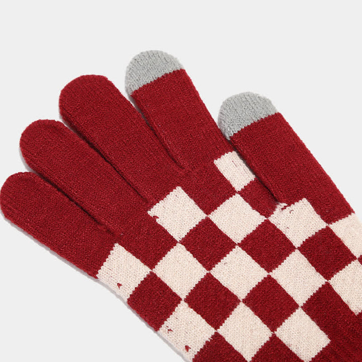 Conjunto de 3 guantes y gorro unisex a cuadros con bufanda