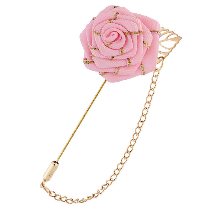 Broche de cadena con camelia floral para hombre