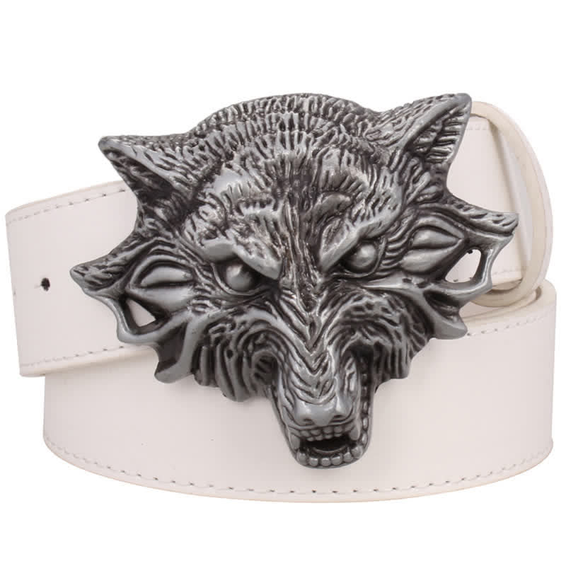Cinturón de cuero con grabado de animales y cabeza de lobo feroz para hombre