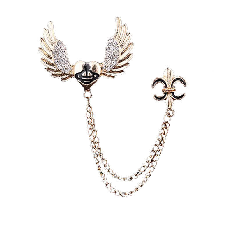 Broche de cadena con alas de ángel y corazón para hombre