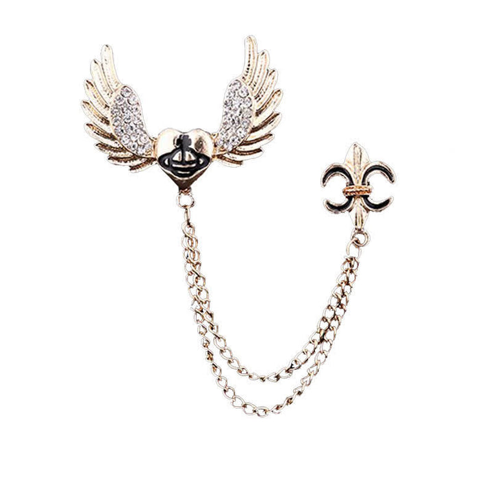Broche de cadena con alas de ángel y corazón para hombre