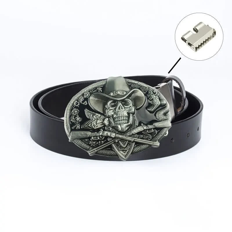 Cinturón de cuero con calavera pirata y pistolas cruzadas para hombre