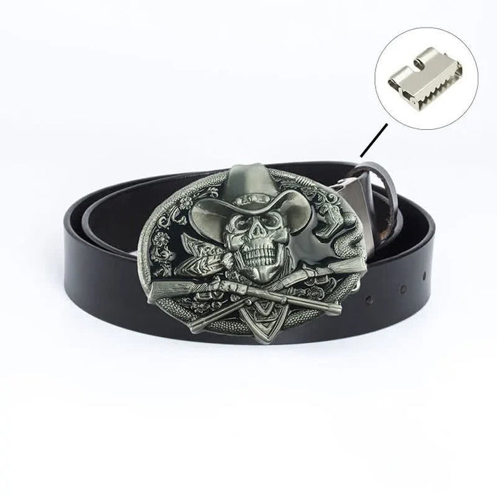Cinturón de cuero con calavera pirata y pistolas cruzadas para hombre