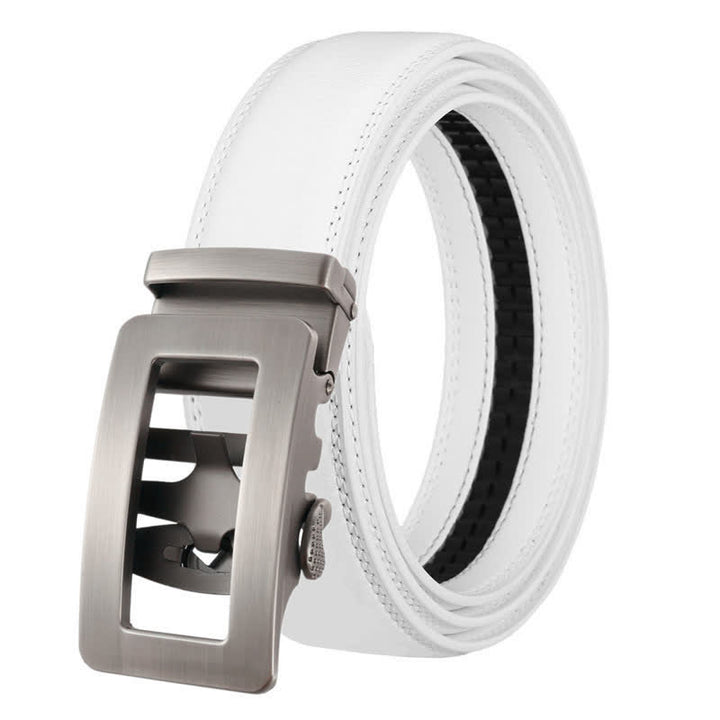 Cinturón de cuero con hebilla automática hueca simple para hombre